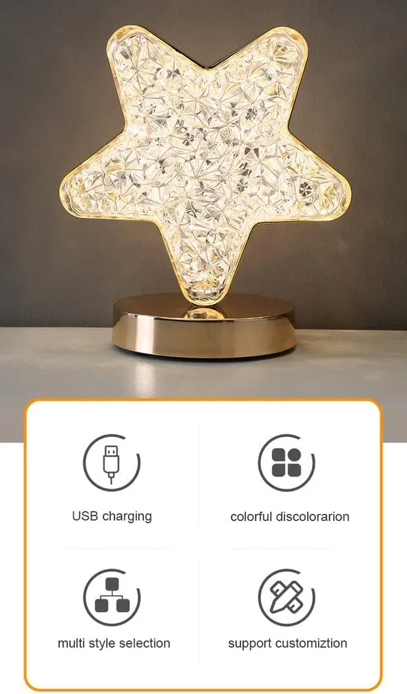 CRONY Star Three-color touch charging star eye lamp Modern Luxury Crystal Desk Lamp Bedroom Portable Night Light, Star Shape
