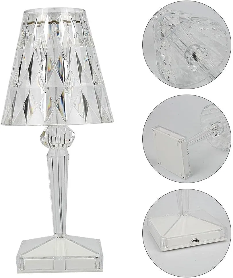 V2COM Acrylic Diamond Table Lamp,USB Charging Transparent Crystal Lamp,Bedroom Bar Decoration Night Light,for Bedroom,Living Room,Office,Coffee Table(White Light)