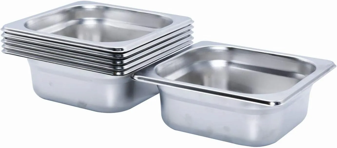 GRACE KITCHEN 1/6 65MM Rectangular Stainless Steel Food Container 6 pieces, Bain Marie Compatible