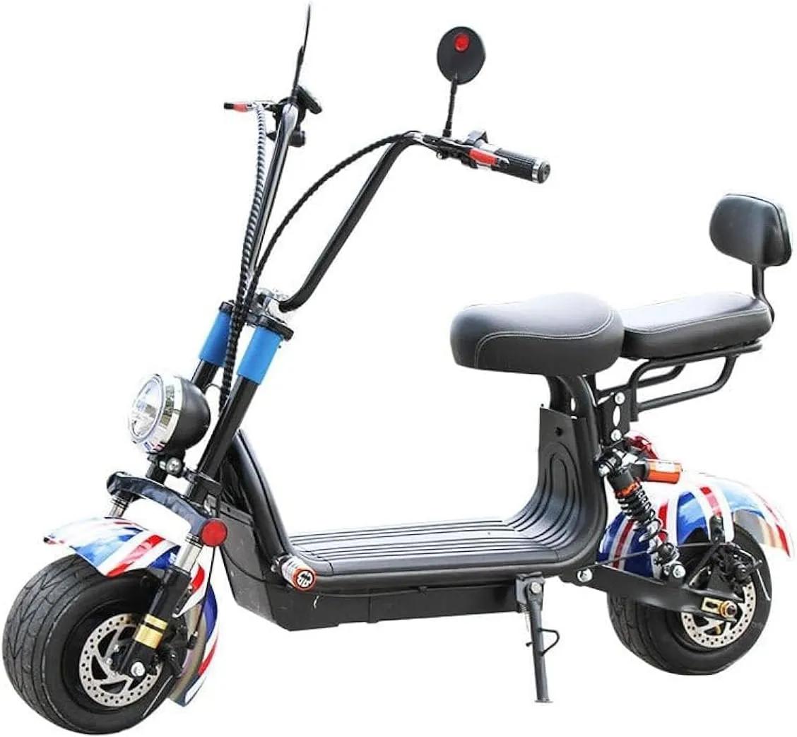 CRONY Small Harley two seat big tires with BT 1000w 60KM/H high power two wheels adult electric scooter motorcycle | UK FLAG