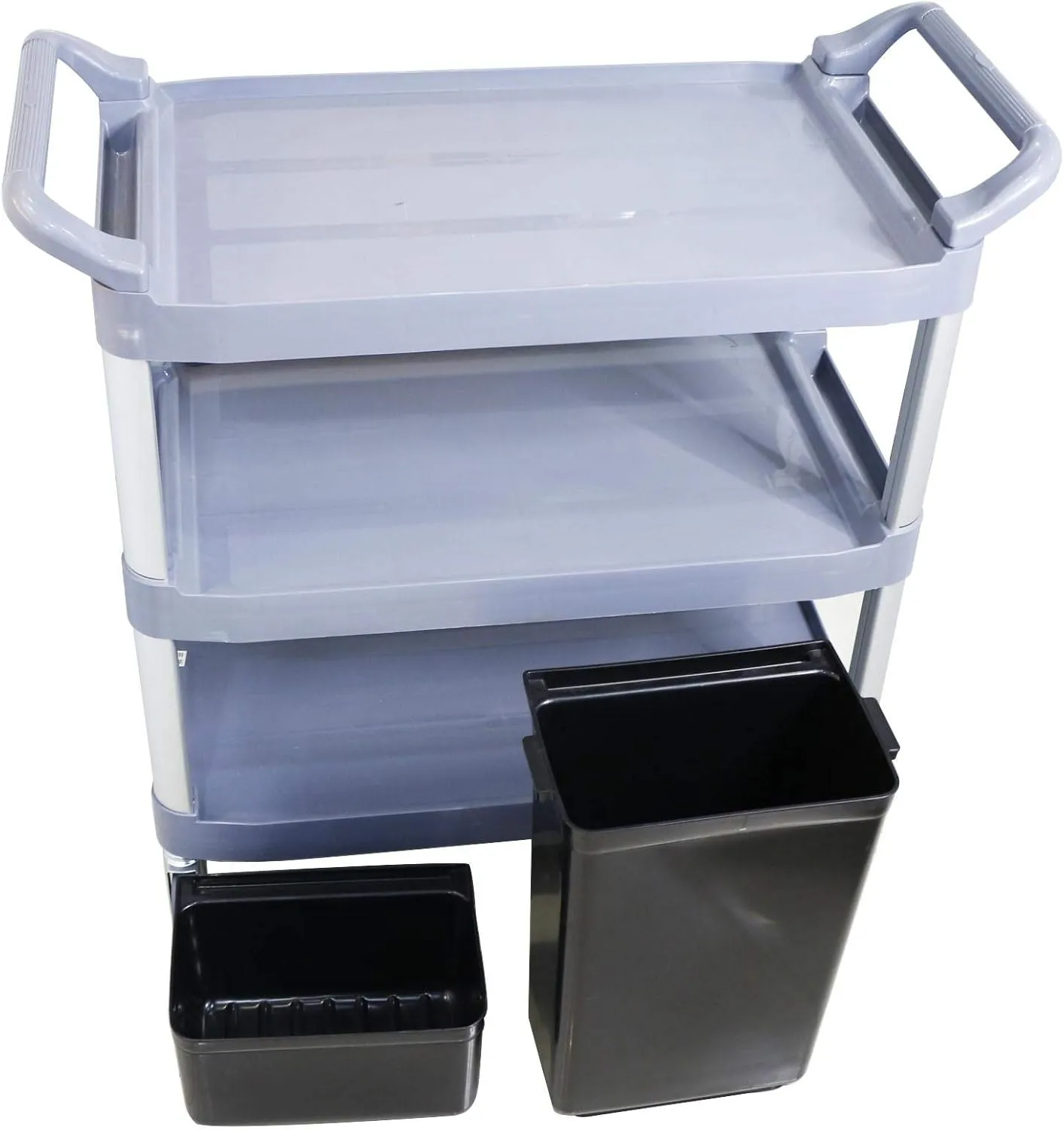 GRACE KITCHEN 3 Tiers PVC Service Trolley Utility Cart with Side Buckets/Dish Collecting Dining Trolley