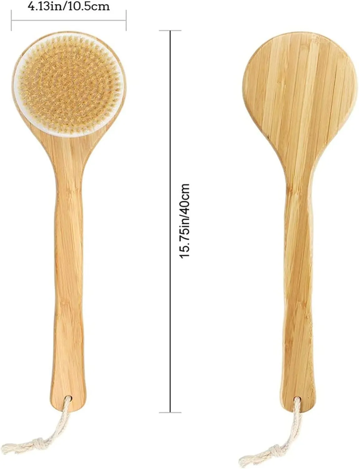 sky touch bath brush long handle, shower brush soft body brush back spa clean natural bristles exfoliating brush long wooden handle brown