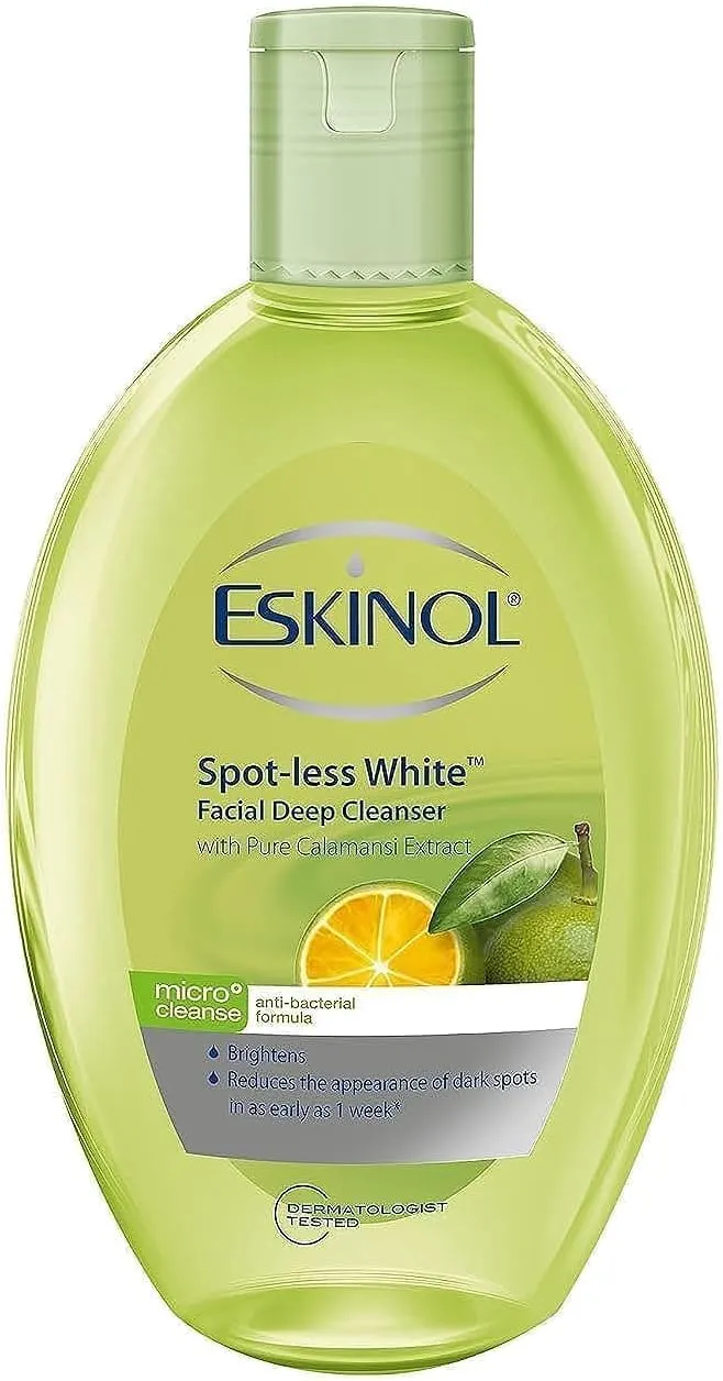 eskinol spotless white facial deep cleanser with calamansi extracts| micro cleanse & anti bacterial formula removes dirt & excess oil| skin brightening face toner for men & women| 225 ml