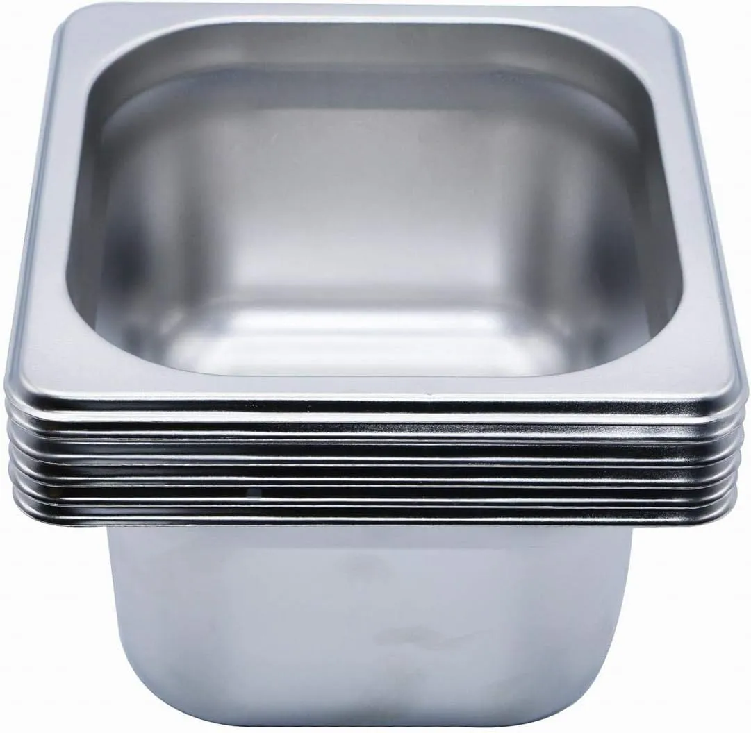 GRACE KITCHEN 1/6 100MM Deep Stainless Steel Food Containers - 6 PCS/Baimarie Food Pan Inserts
