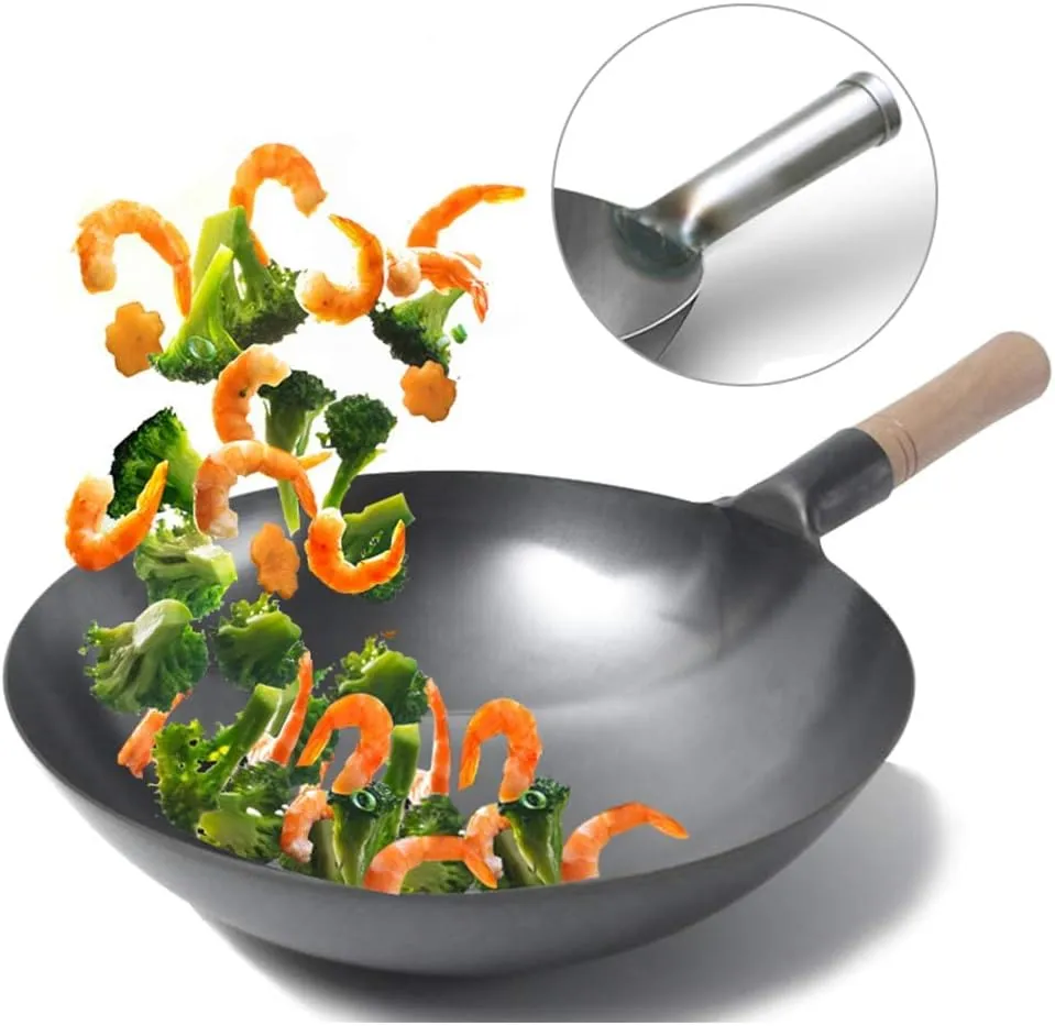 Grace Carbon Steel Chinese Wok with Wooden Handle 36cm For Home & Restaurant
