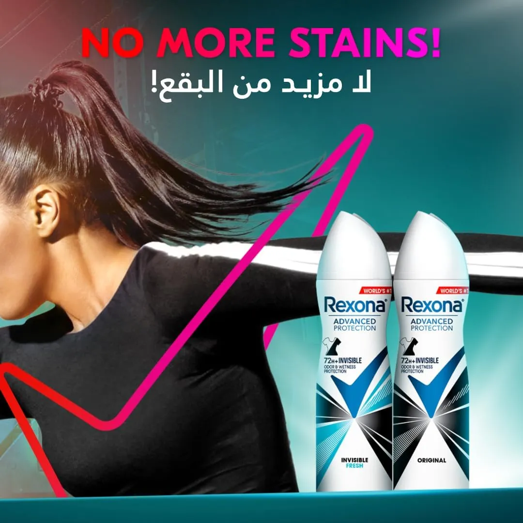 unilever rexona women antiperspirant deodorant spray, 72 hour sweat & odor protection*, invisible, with motionsense technology, 150ml