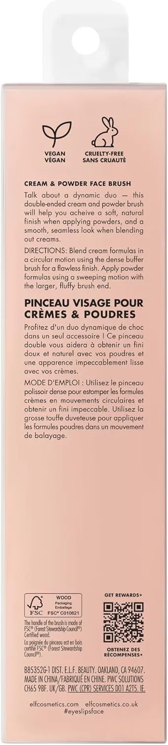 e.l.f. dual ended cream + powder brush, two in one makeup brush for a beautiful, airy complexion, vegan & cruelty free