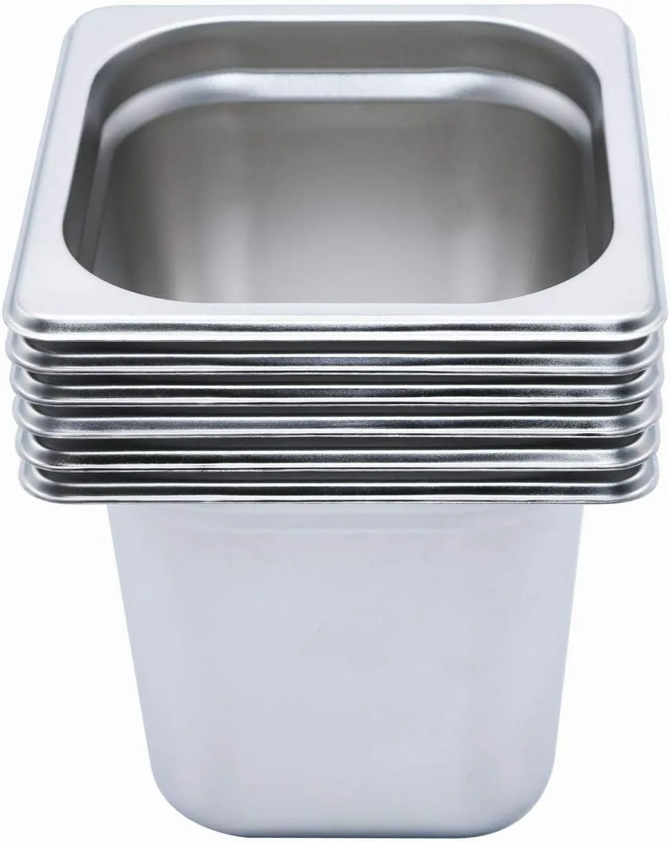 GRACE KITCHEN 1/6 150MM Deep Stainless Steel Gastronorm Food Containers - 6 PCS/Bainmarie Food Pan Inserts