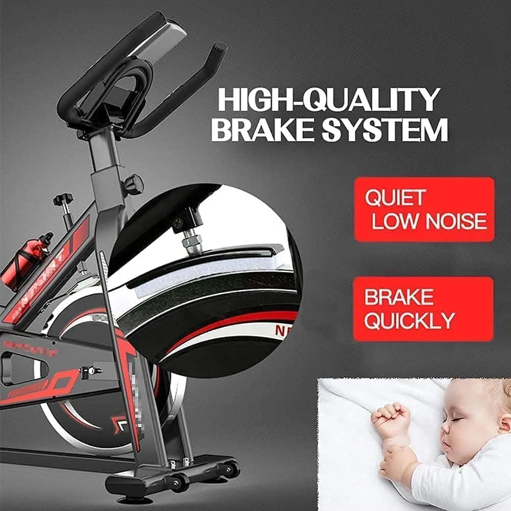 coolbaby exercise bikes, indoor stationary bikes for home workout, quiet belt drive with lcd monitor & professional seat & mobile phone stand,suitable for home hym exercise red+black
