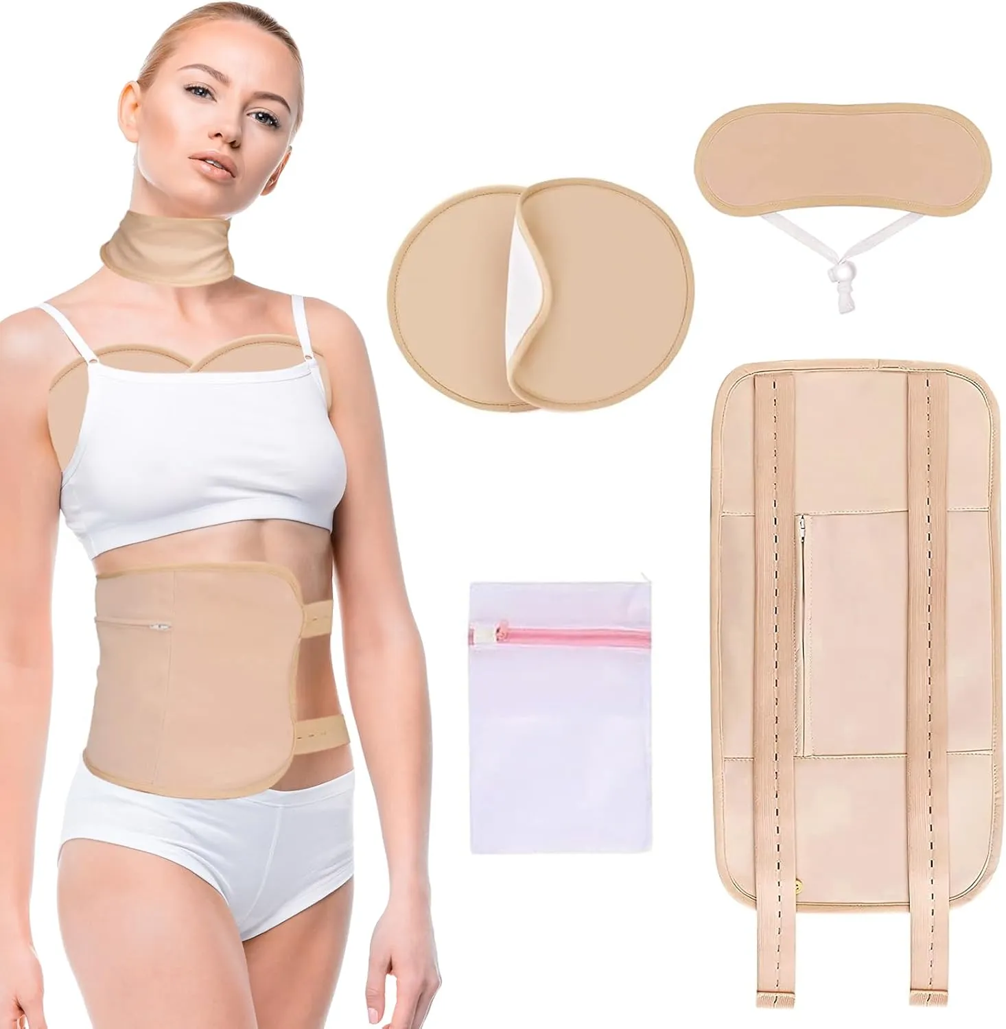 mqupin castor oil pack for chest, neck and liver, 4 pcs reusable castor oil pack wrap soft castor oil nursing pads for liver and thyroid, anti oil leak, khaki, pocket design can hold ice/hot pack