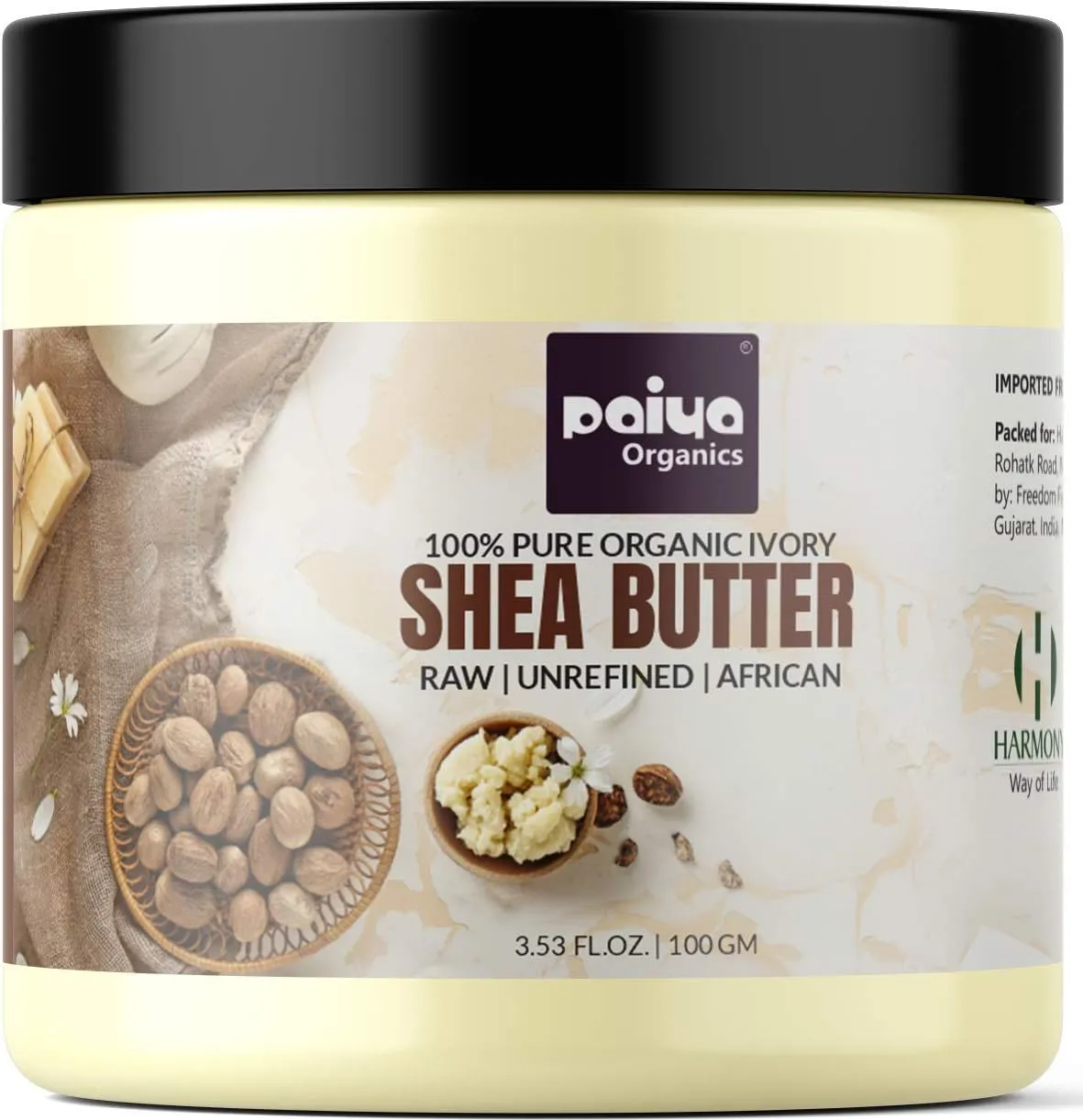 paiya organics® raw unrefined organic shea butter for skin face hair stretch marks, 100gm