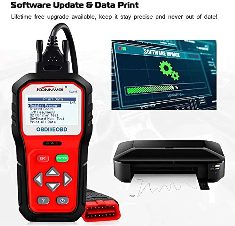 CRONY KONNWEI KW818 OBD2 Scanner 2.8" Large Screen OBDII Code Reader with Battery Test Function for All 1996 and Newer OBD II Protocol Cars
