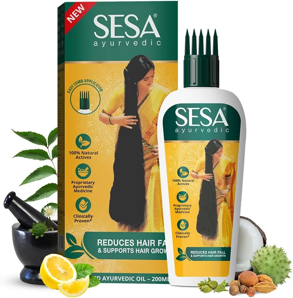 sesa ayurvedic hair oil 5000 year old kshir pak vidhi, bhringraj & 17 rare herbs with 5 nourishing oils all hair types no mineral oil 200 ml pack of 1, multi, 6.7 fl oz (pack of 1)