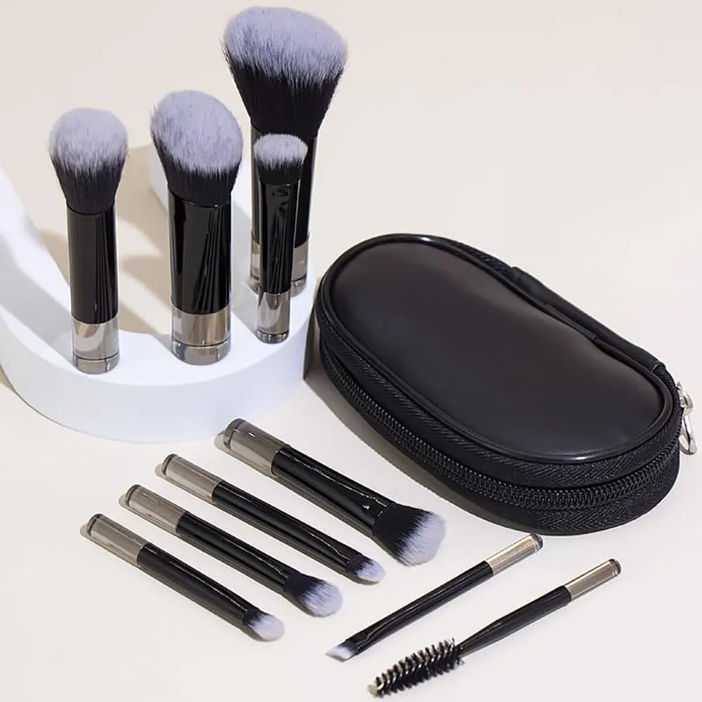duomama travel friendly 10pcs makeup brush set with brush pouch mini brushes for on the go beauty complete cosmetic kit for easy touch ups portable and convenient (black)