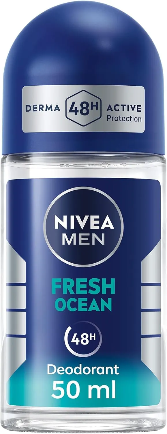 nivea men deodorant roll on for men, 48h protection, fresh ocean aqua scent, 50ml