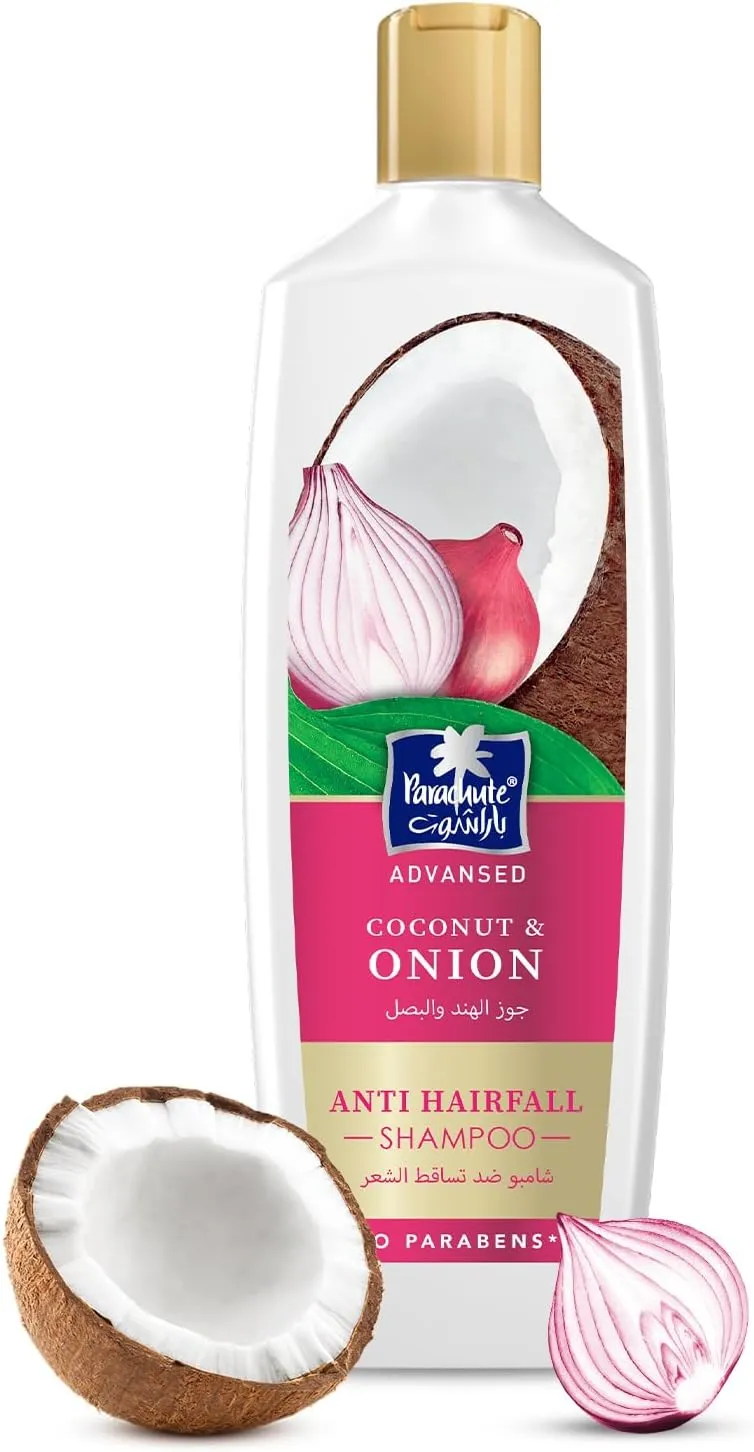parachute advansed anti hairfall shampoo with onion & coconut | strengthens hair & reduces hairfall| purifies scalp | 0% harmful chemicals | 340ml (pack of 2)