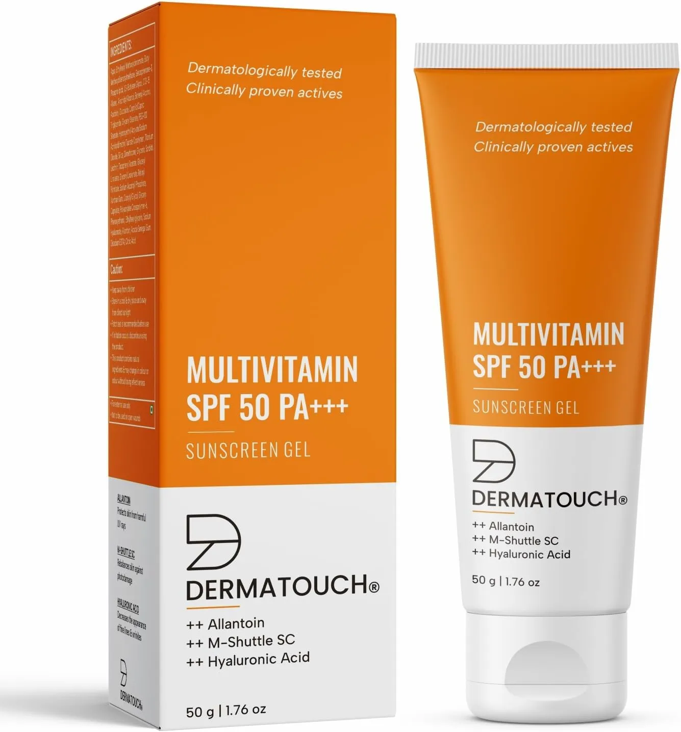 dermatouch multivitamin spf 50 pa+++ sunscreen gel | uva uvb protection |zero white cast | unisex | 50 g (pack of 1)
