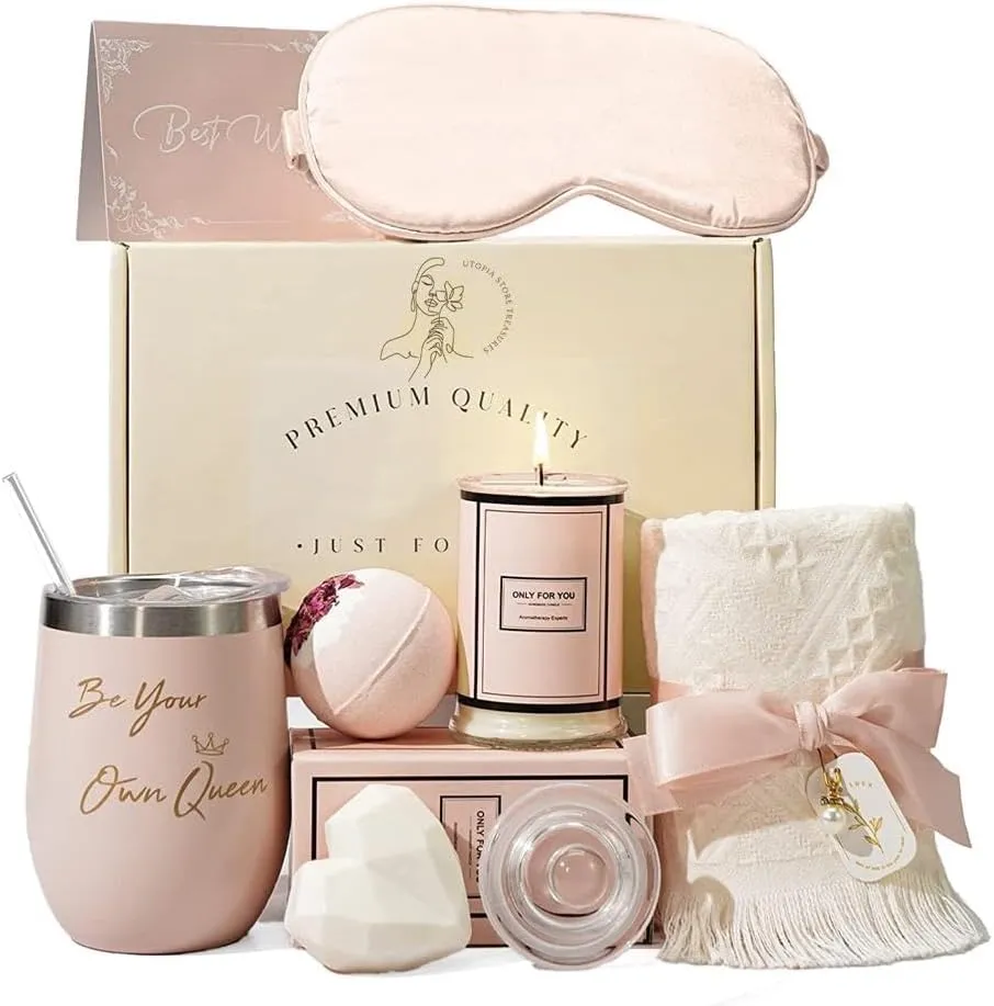 beauenty 7pc scented candles & bath bombs set,gifts for women for birthday women's day mother's day,bubble bath set gifts for women,relaxing spa gift set for women (light pink)
