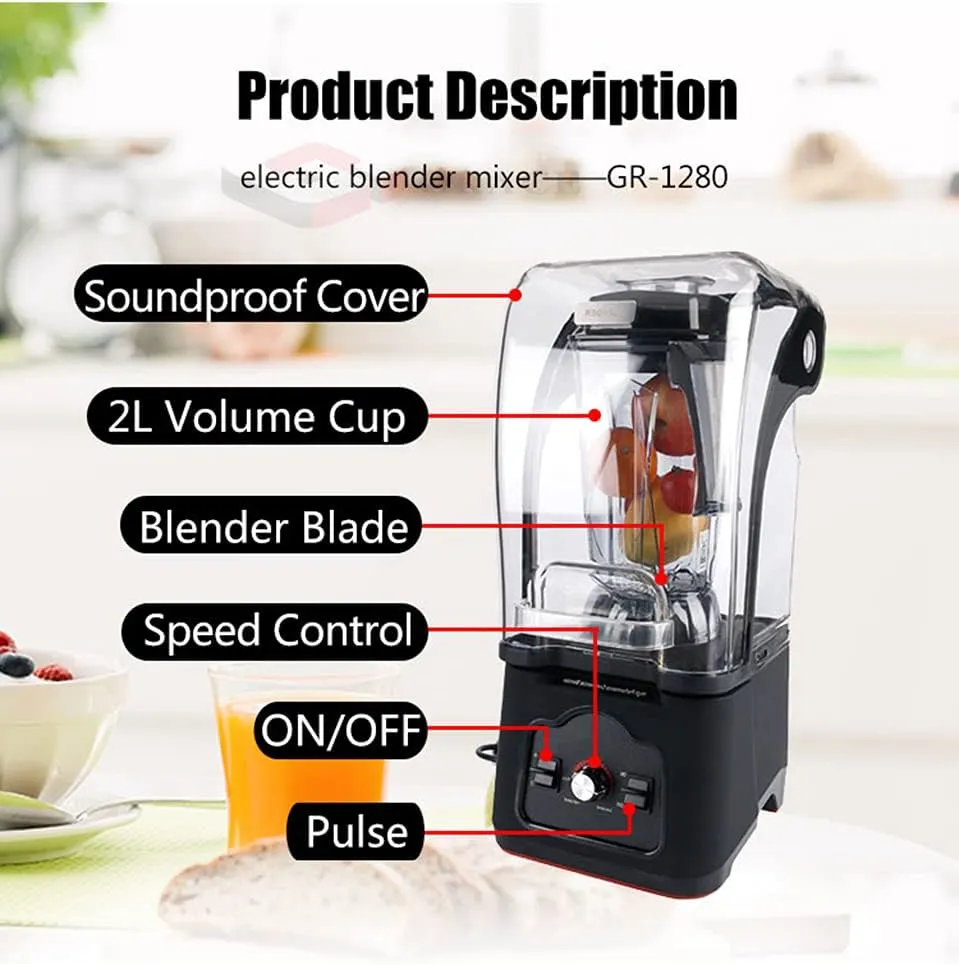 GRACE KITCHEN High speed Sound Proof blender mixer Commercial premium blender Juice ice crush Blender Acrylic jar less noise Stopper Cover 2.5 Liters 1500W