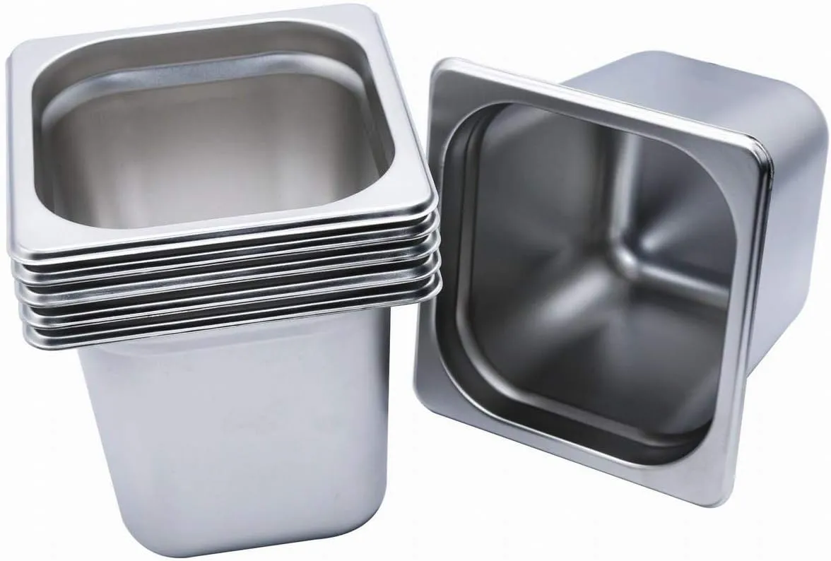 GRACE KITCHEN 1/6 150MM Deep Stainless Steel Gastronorm Food Containers - 6 PCS/Bainmarie Food Pan Inserts