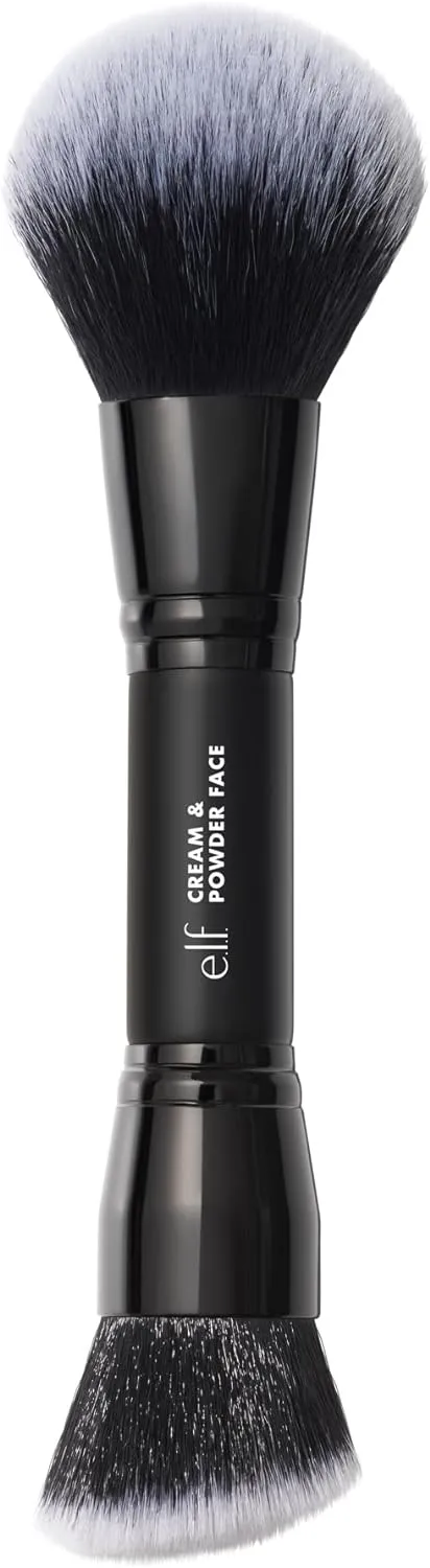 e.l.f. dual ended cream + powder brush, two in one makeup brush for a beautiful, airy complexion, vegan & cruelty free
