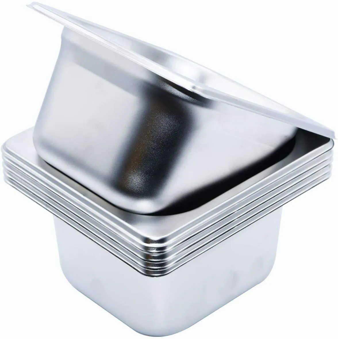 GRACE KITCHEN 1/6 100MM Deep Stainless Steel Food Containers - 6 PCS/Baimarie Food Pan Inserts