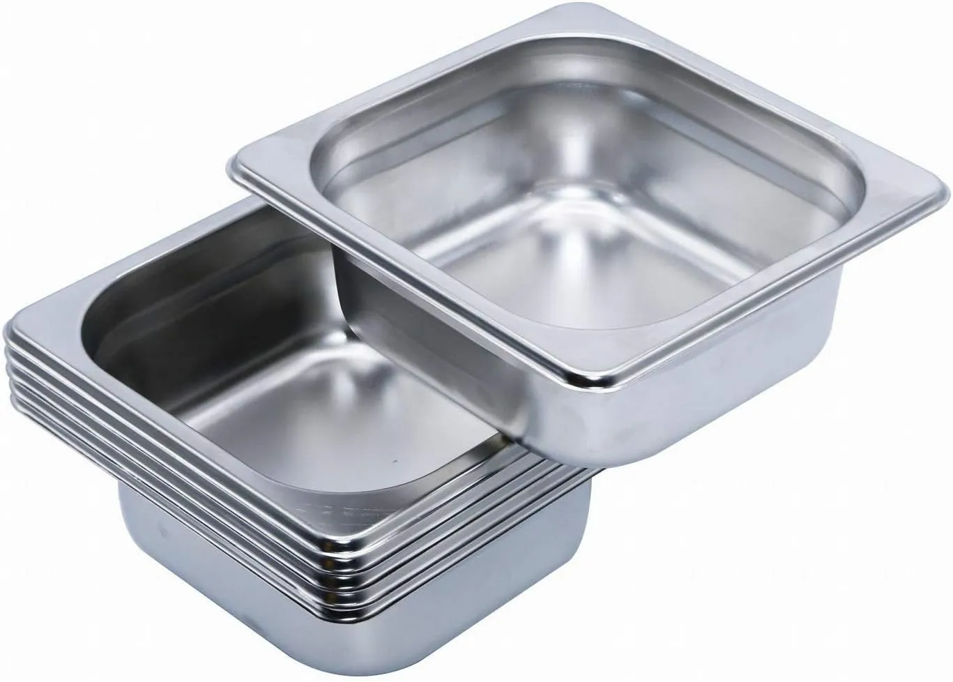 GRACE KITCHEN 1/6 65MM Rectangular Stainless Steel Food Container 6 pieces, Bain Marie Compatible