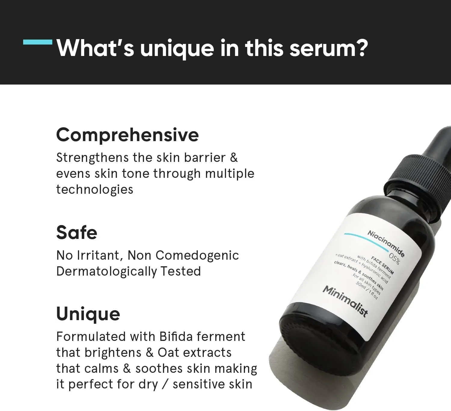 minimalist niacinamide 5% face serum with vit b3 & hyaluronic acid for clear glowing skin | helps reduce dullness & sun damage, hydrates & repairs skin barrier | for dry & sensitive skin | 30ml