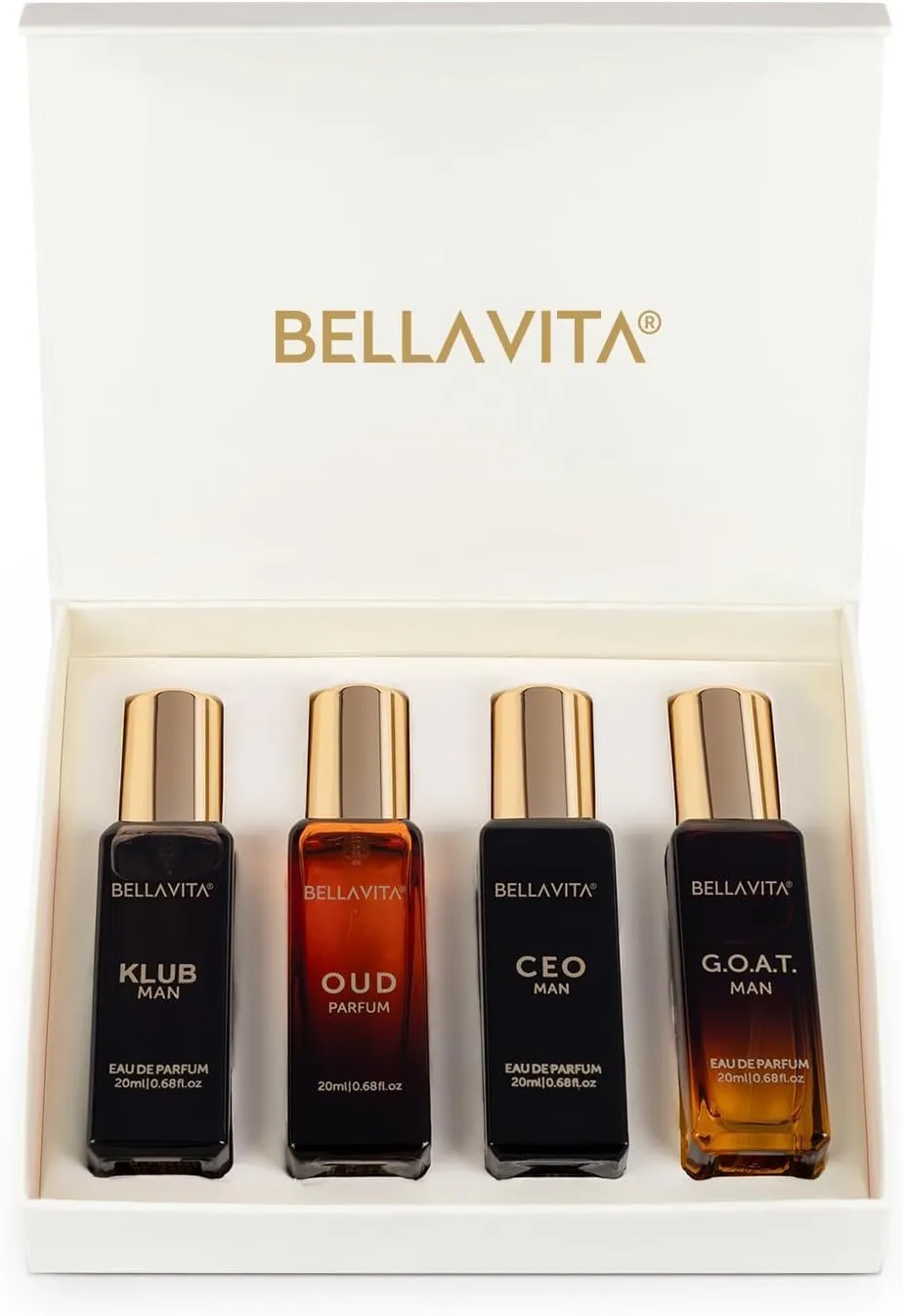 bella vita luxury man perfume gift set 4x20 ml for men with klub man, oud, goat, impact perfume | woody, citrusy long lasting edp & edc fragrance scent