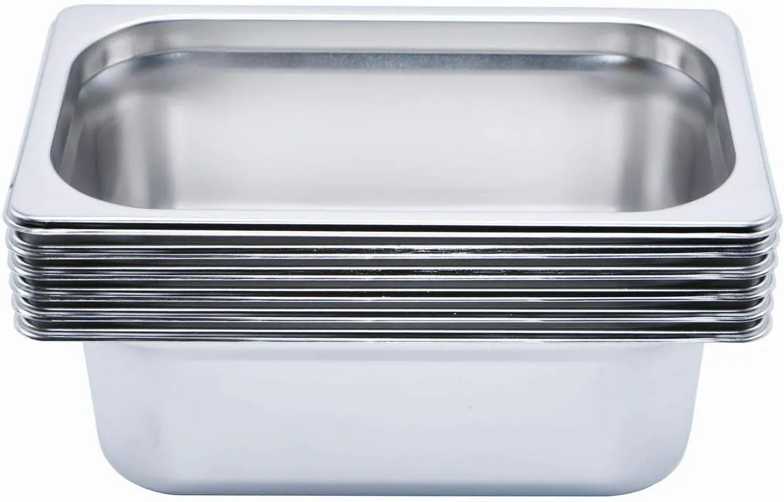 GRACE KITCHEN 1/4 100MM Stainless Steel Gastronorm Food Containers - 6 PCS/Bainmarie Food Insert