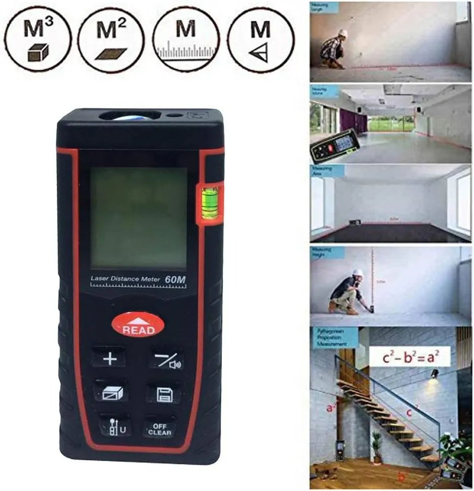 SNDWAY SW-T60 Digital Laser Rangefinder 60M Distance Meter Tape Measure Area Volume