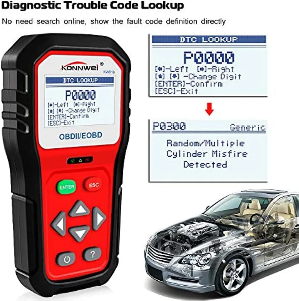 CRONY KONNWEI KW818 OBD2 Scanner 2.8" Large Screen OBDII Code Reader with Battery Test Function for All 1996 and Newer OBD II Protocol Cars