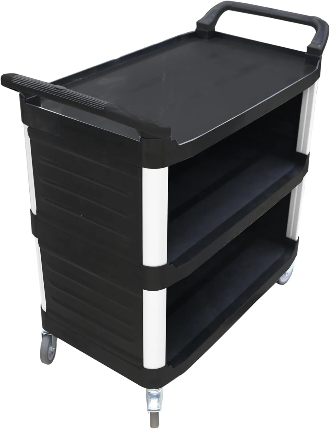 Grace Plastic Service Trolley 3 Shelves, PVC Trolley Enclosed Design with 2 Side Handles, Plastic and Aluminum - Black