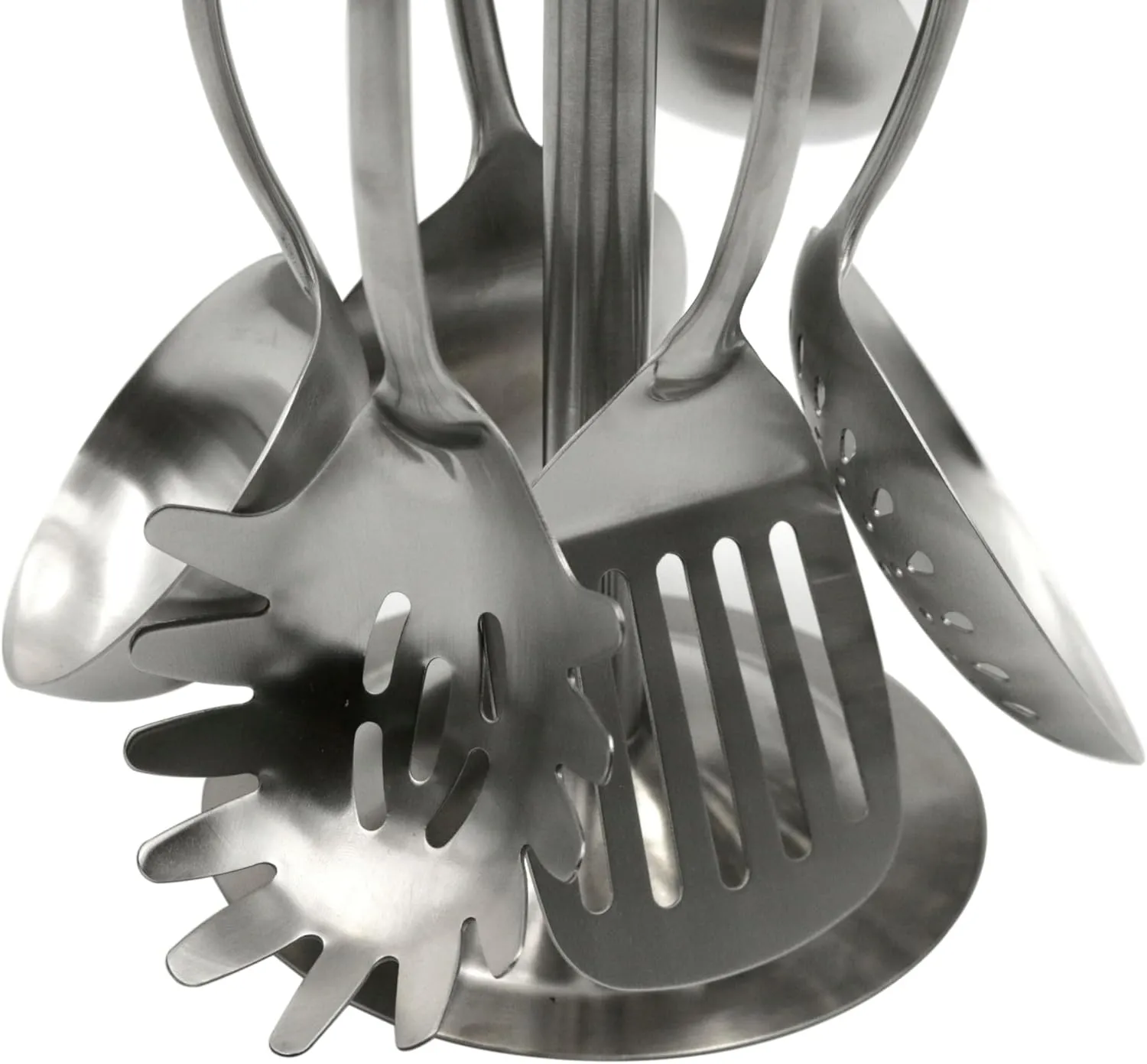 Grace Kitchen Utensil Set – 6 Piece Stainless Steel Cooking Utensils with Rotating Holder Organizer Includes Slotted Spoon, Slotted Spatula, Large Spoon, Soup Ladle, Spatula, Pasta Server