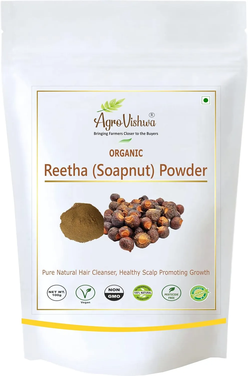 agrovishwa 100% organic reetha/aritha/soapnut powder | for silky |smooth hair| dandruff removal |natural hair care | reetha powder 100gm