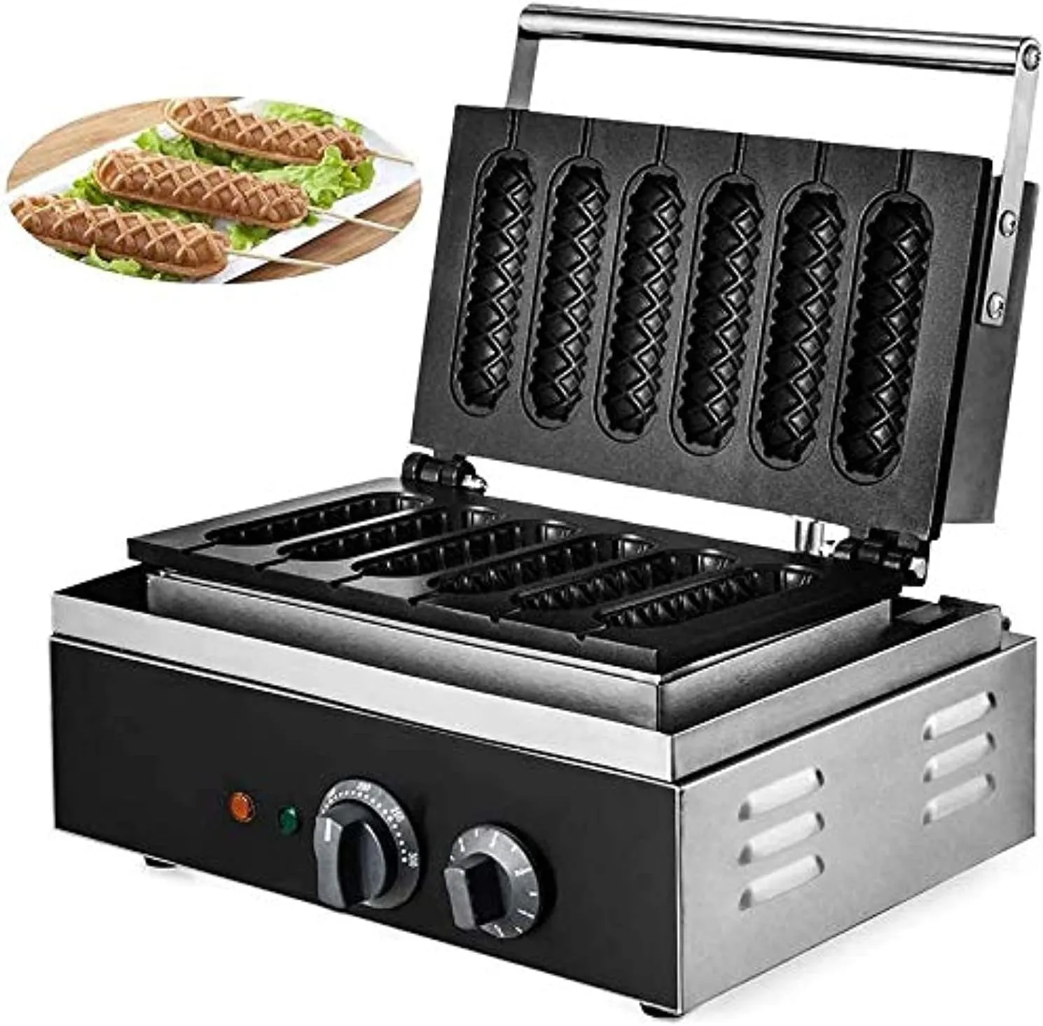 GRACE KITCHEN 1500W Electric Lolly Waffle Maker 6PCS Corn Dog Maker Waffles Nonstick Commercial Waffle Hotdog Maker Machine for Hot Dog Waffle Crispy