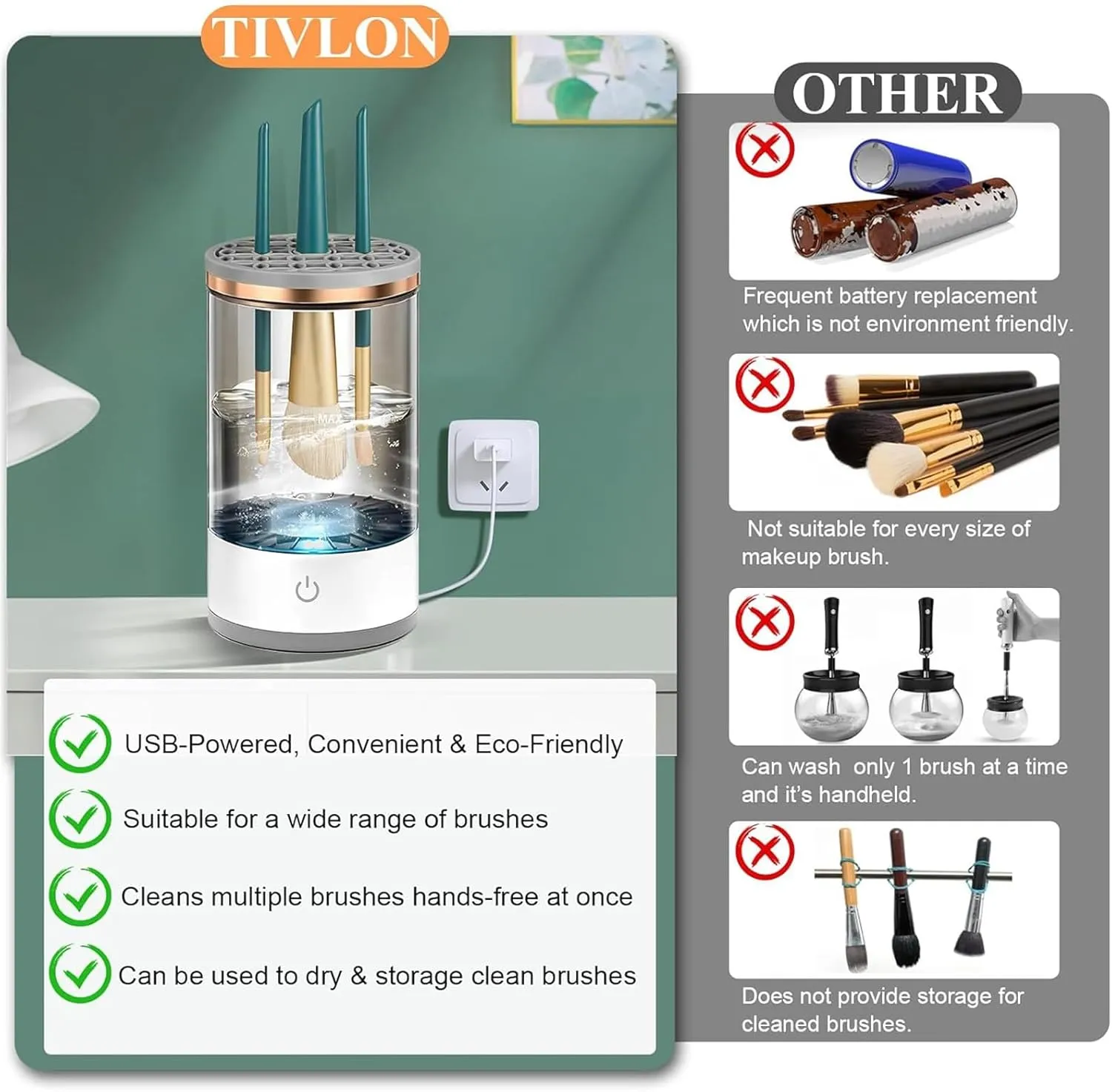 erdbar electric makeup brush cleaner, 1 pack cosmetic brush cleaner automatic spinning makeup brush cleaner fit for all size makeup brush