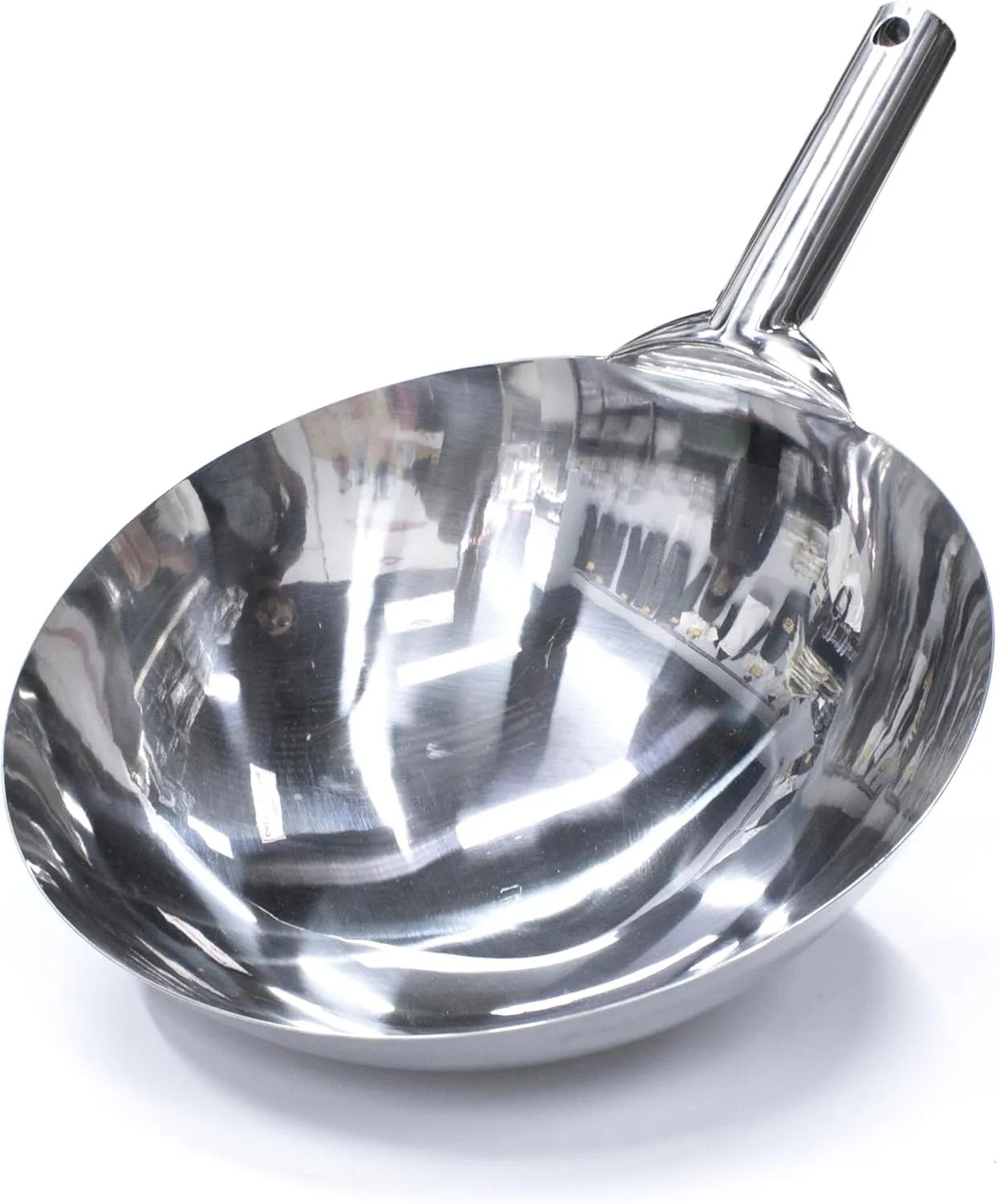 Grace Full Stainless Steel Lightweight Round Bottom Chinese Wok Pan with Welded Handle for Commercial & Home Kitchen Deep Frying & Stir Fry - 35.5cm/14inch