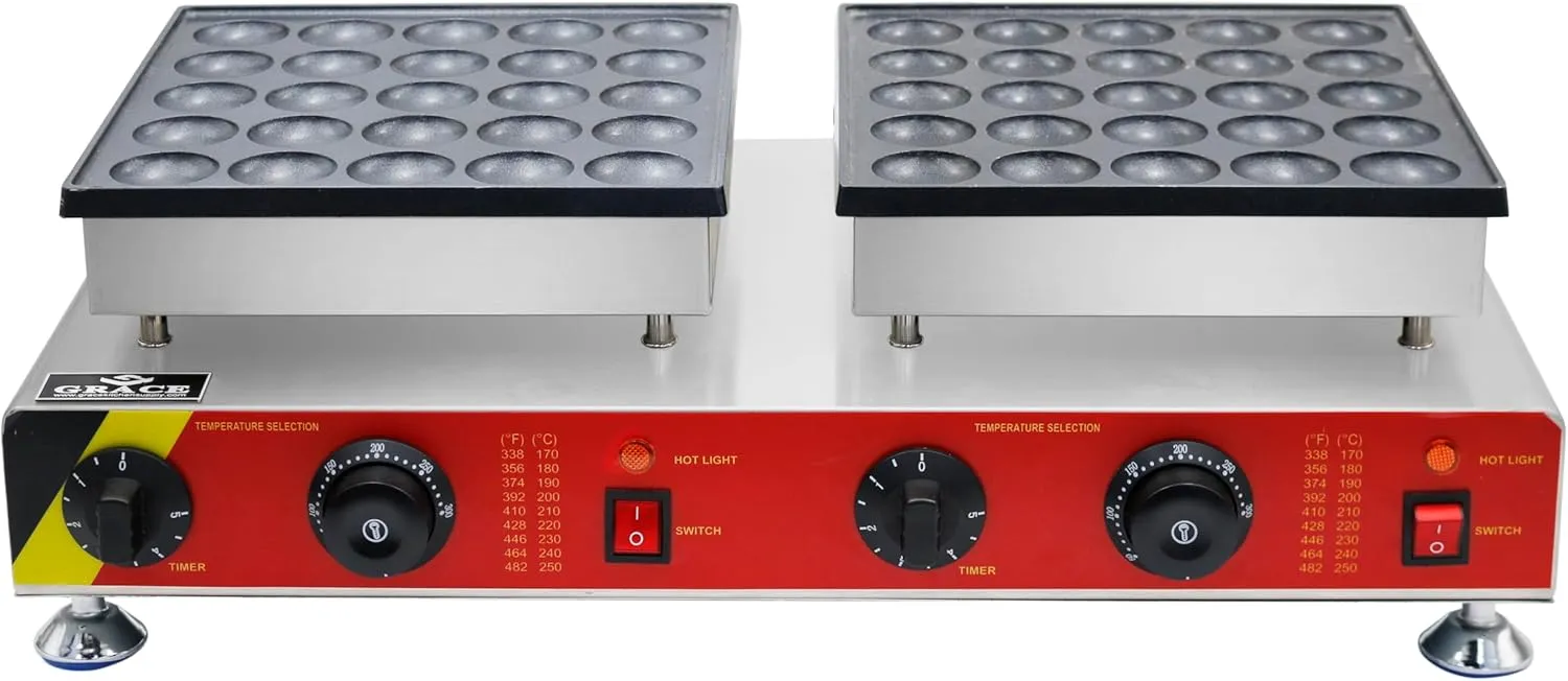 Grace Pancake Maker Mini Dutch Electric Dorayaki Maker Muffin Making Machine Non-stick Surface for Bakery Home and Kitchen Restaurant Leisure Snack Bar (GR-544-50 HOLES)