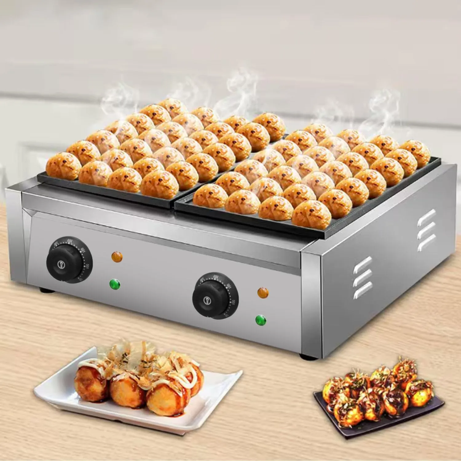 GRACE KITCHEN Takoyaki Maker - 56 Holes, Stainless Steel & Cast Iron, Industrial Style