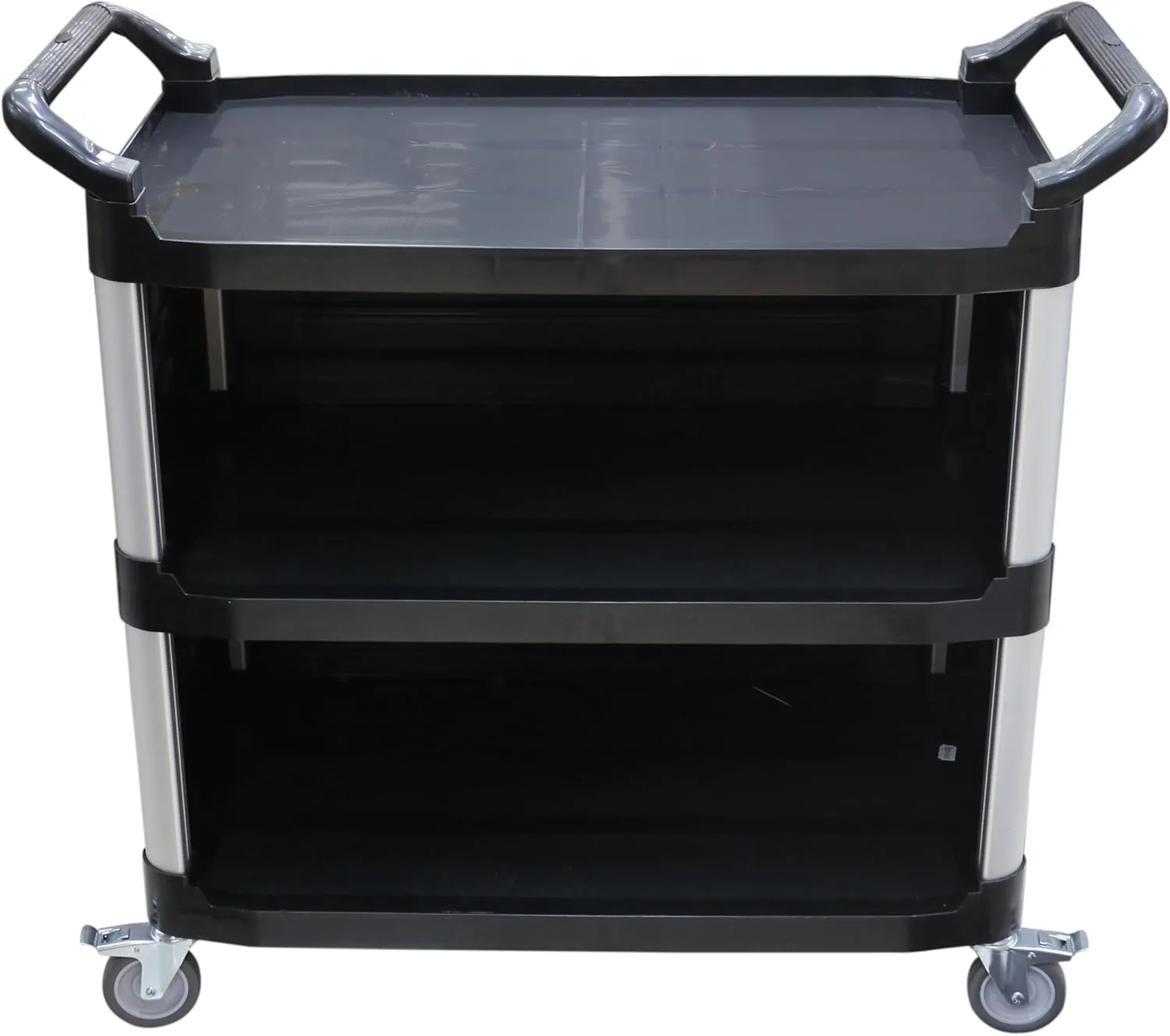 Grace Plastic Service Trolley 3 Shelves, PVC Trolley Enclosed Design with 2 Side Handles, Plastic and Aluminum - Black