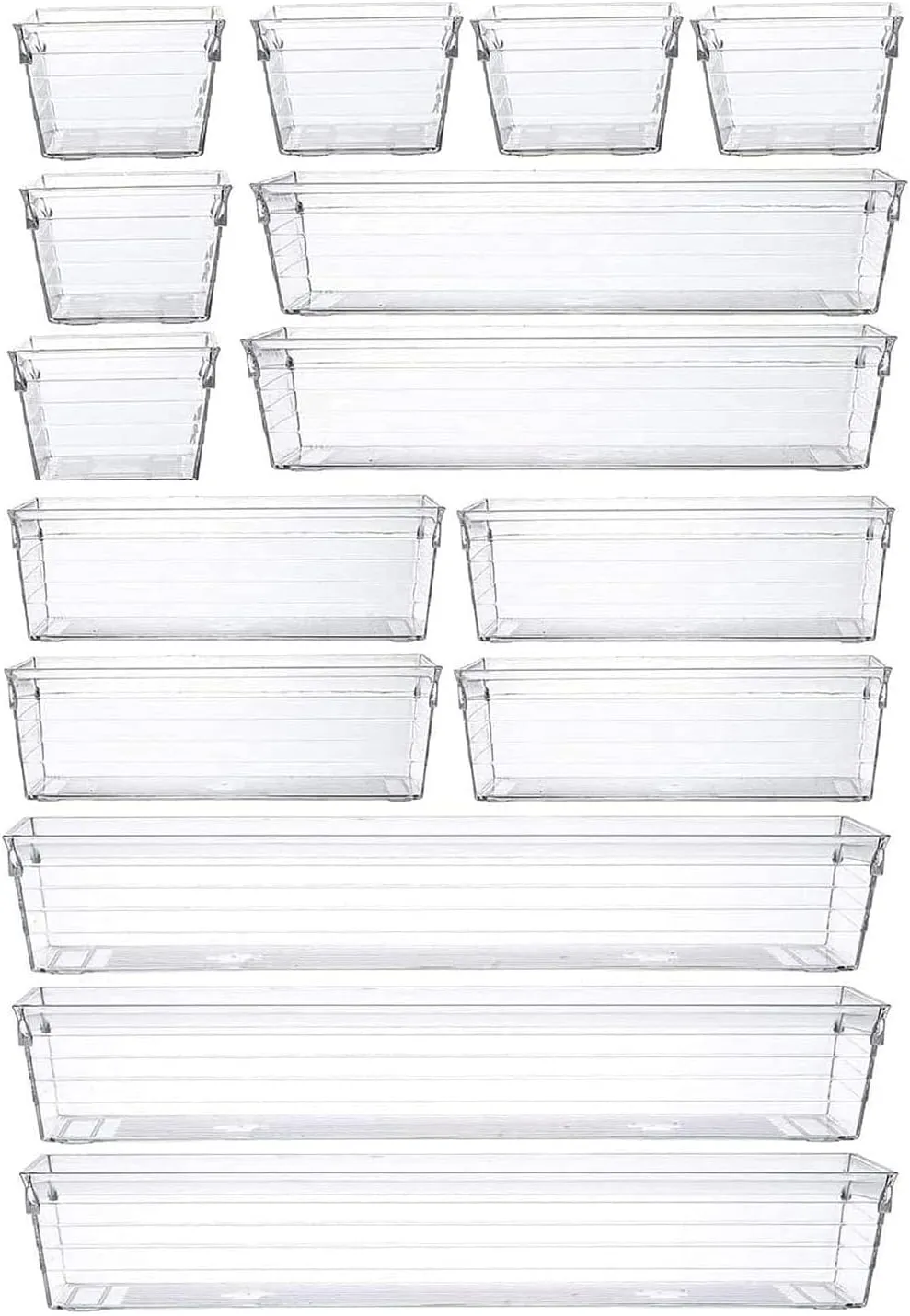 Grace Store 15 PCS Clear Plastic Drawer Organizer Tray for Makeup, Kitchen Utensils, Jewelries, and Gadgets