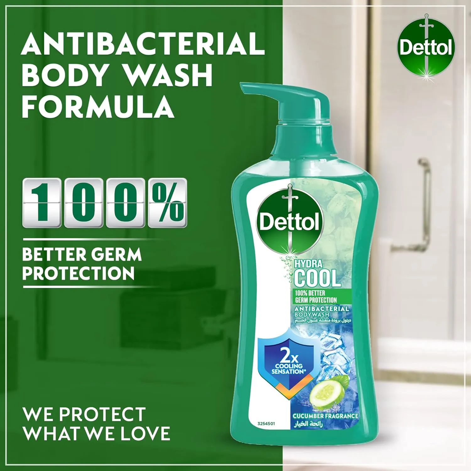 dettol hydra cool showergel & bodywash, cucumber & icy menthol fragrance for effective germ protection & personal hygiene,pack of 2 (250ml+ 500ml) (packaging may vary)