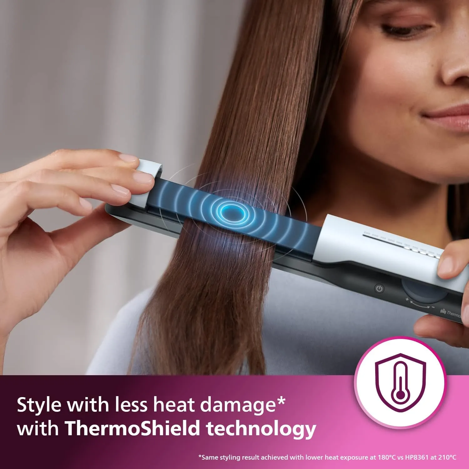 philips hair straightener bhs520/00, thermoshield technology to lower heat damage, argan oil infused plates, 2x ionic care for frizz free, smooth, shiny hair (new model) blue