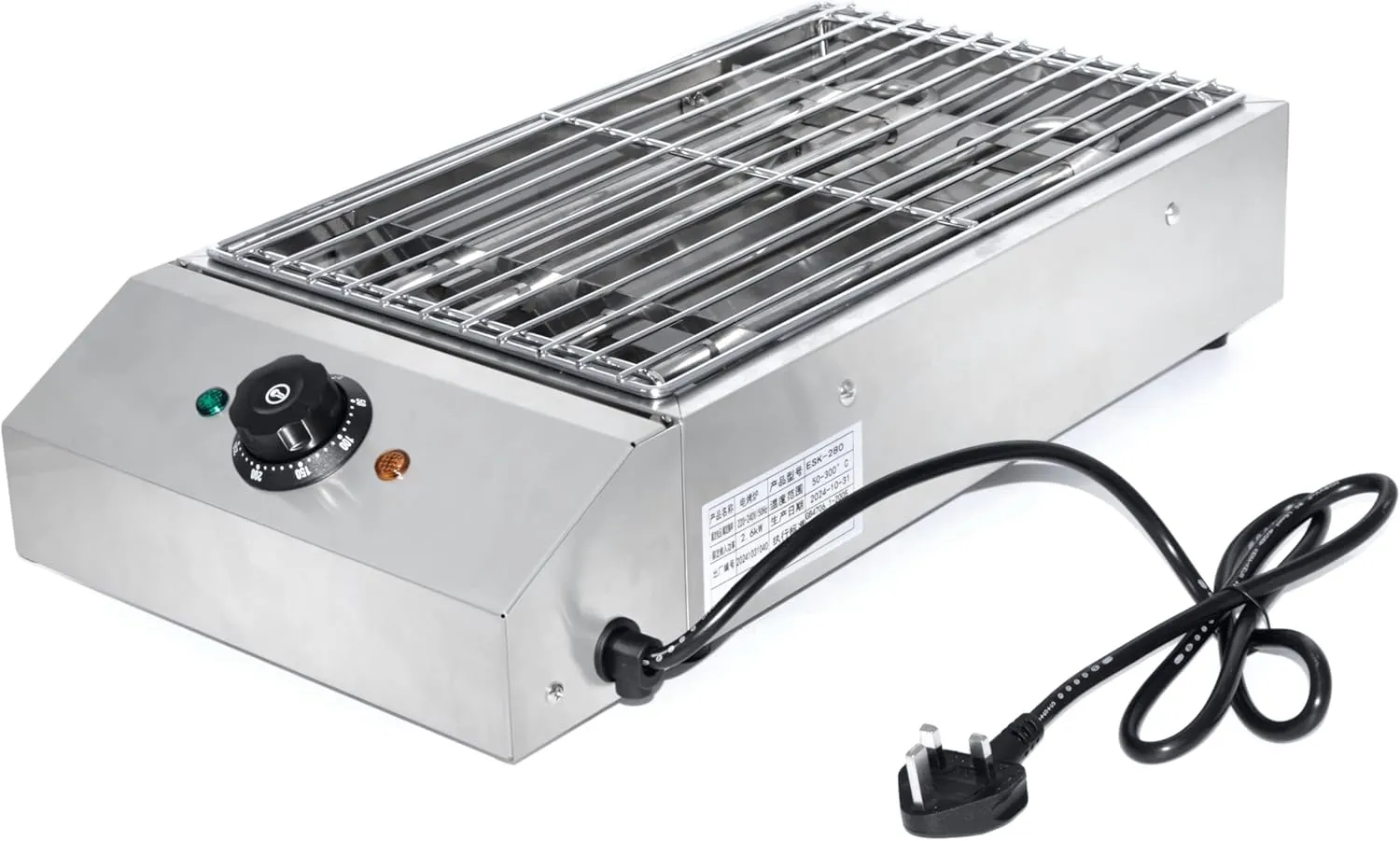 Grace Electric Grill Stainless Steel Smokeless BBQ Grill Countertop Barbecue Oven for Indoor & Outdoor, Adjustable Temperature, Removeable Stainless Steel Grate and Oil Drip Tray (SM-280)