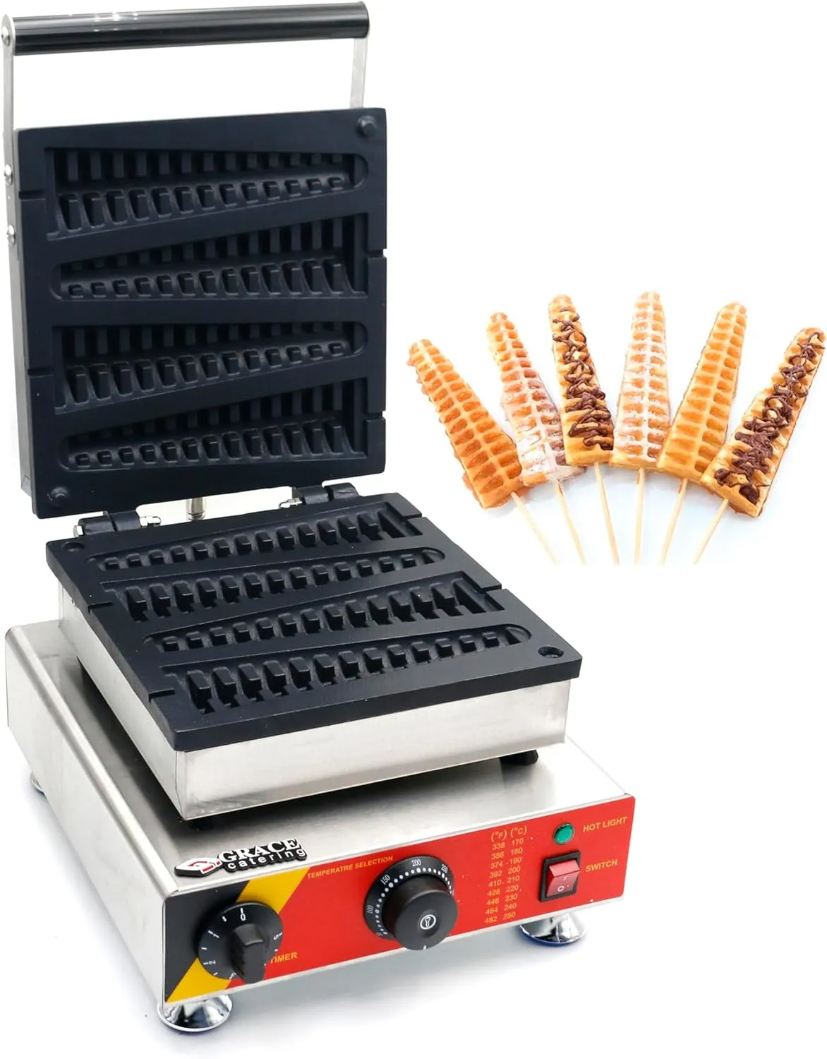 Grace Commercial Pine Shape Waffle Maker – Heavy Duty Electric Lolly Waffle Iron for Professional Kitchens, Perfect for Unique Waffle Designs & High-Volume Cooking