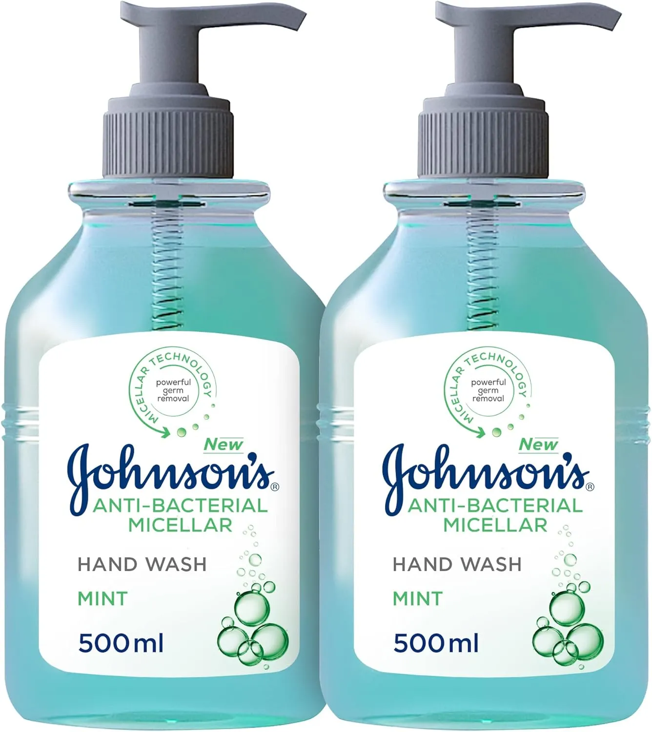 johnson & johnson, anti bacterial, micellar hand wash, mint, 500ml, 1+1 free