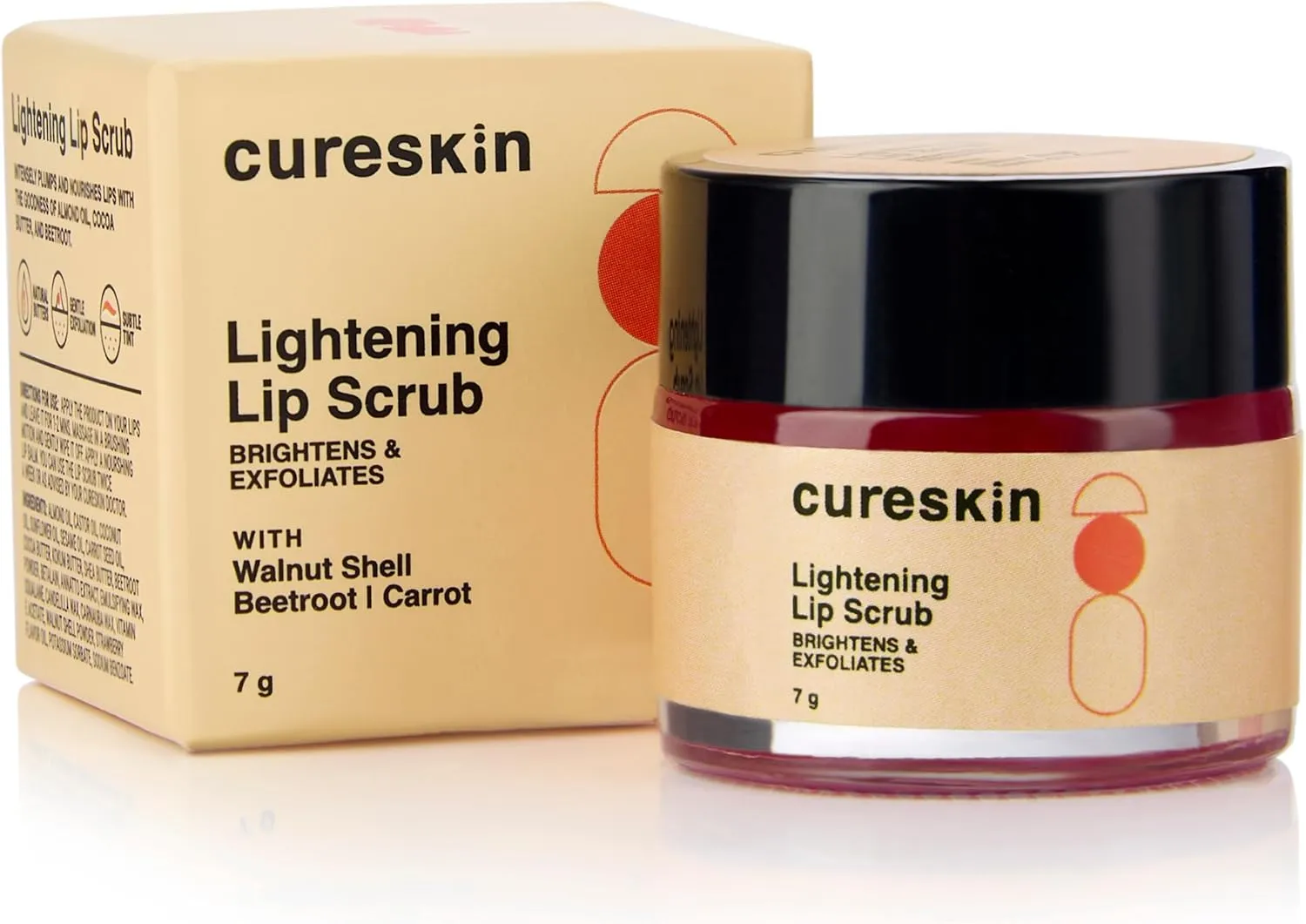 cureskin lightening lip scrub for men and women | exfoliate & brighten with walnut shell powder, beetroot & squalane | lip scrub for dark lips to lighten pink
