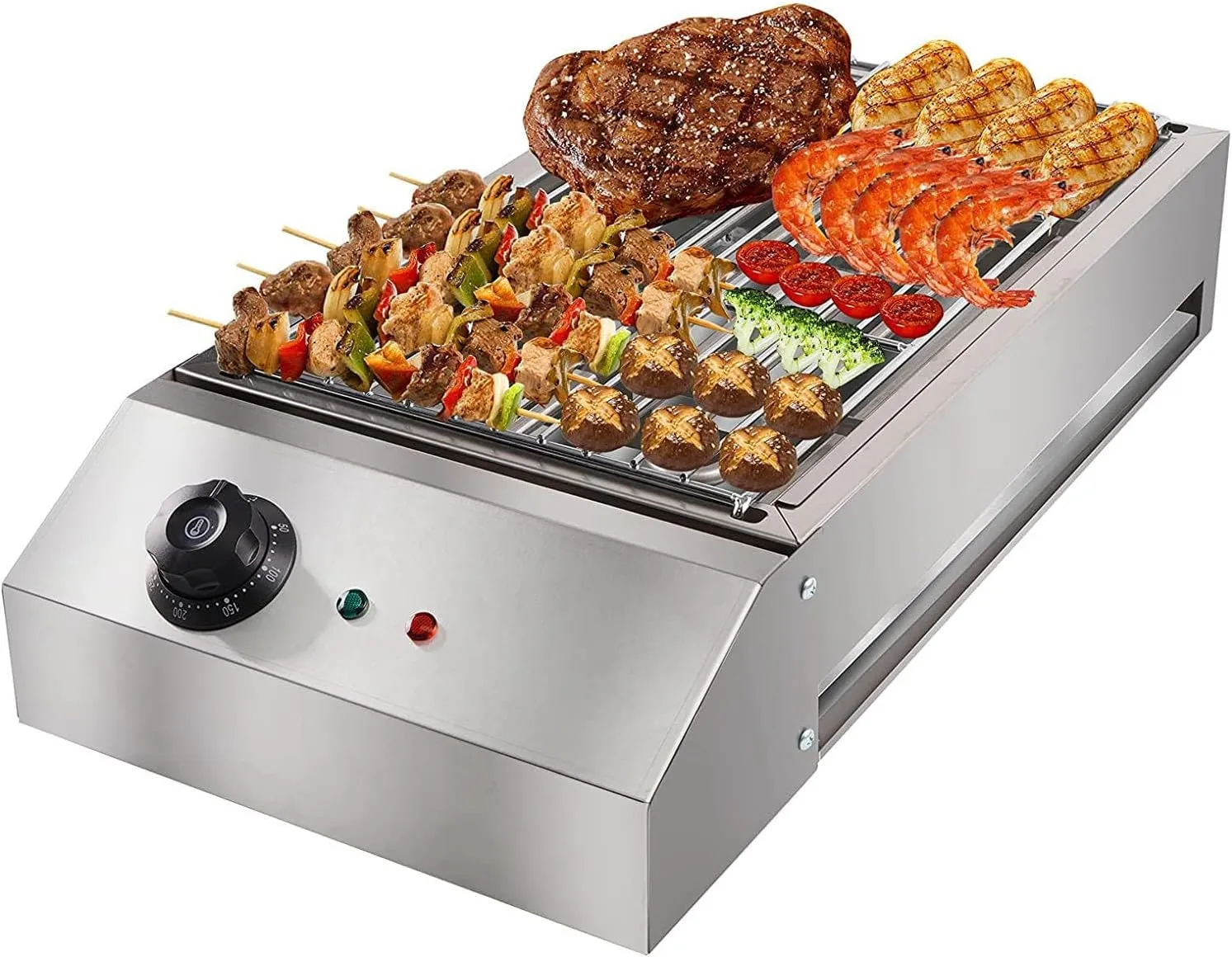 Grace Electric Grill Stainless Steel Smokeless BBQ Grill Countertop Barbecue Oven for Indoor & Outdoor, Adjustable Temperature, Removeable Stainless Steel Grate and Oil Drip Tray (SM-280)