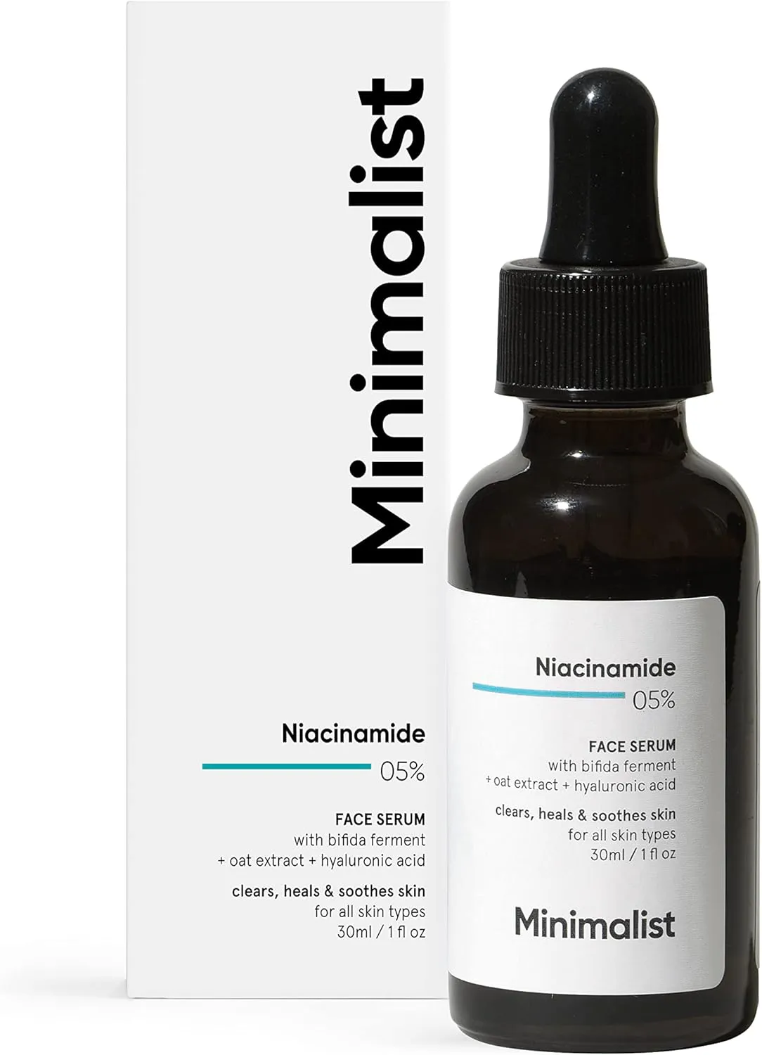 minimalist niacinamide 5% face serum with vit b3 & hyaluronic acid for clear glowing skin | helps reduce dullness & sun damage, hydrates & repairs skin barrier | for dry & sensitive skin | 30ml